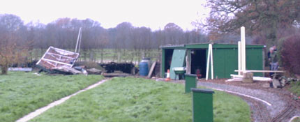 The Rolling stock shed surrounded on both sides by the ongoing works to the `wendy house' and the new toolshed