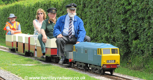 Bob Symes driving at class 35 Hymek at Bentley Miniature Railway